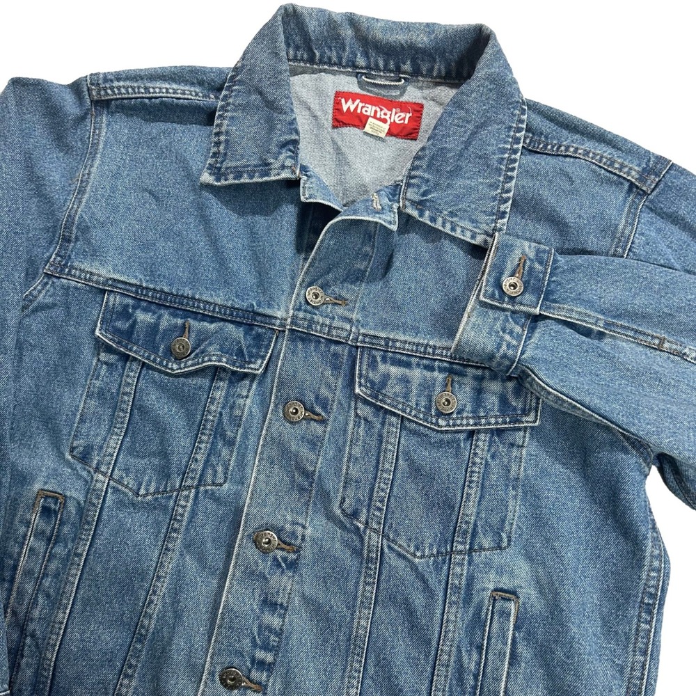 Wrangler Denim Trucker Jacket Men Large Blue Medium Wash Cotton Casual